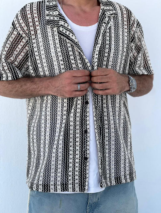 Texture Club Shirt — Black & White Woven