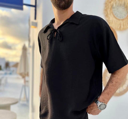 Riviera Tie-Neck Shirt — Black