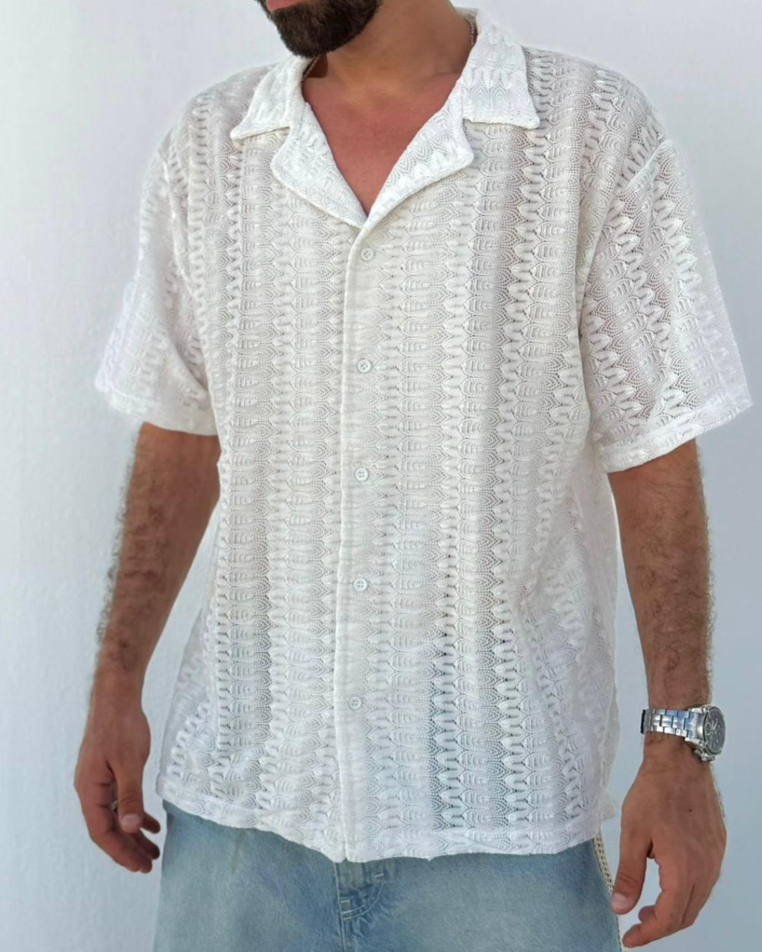 Open Weave Shirt — White Lace