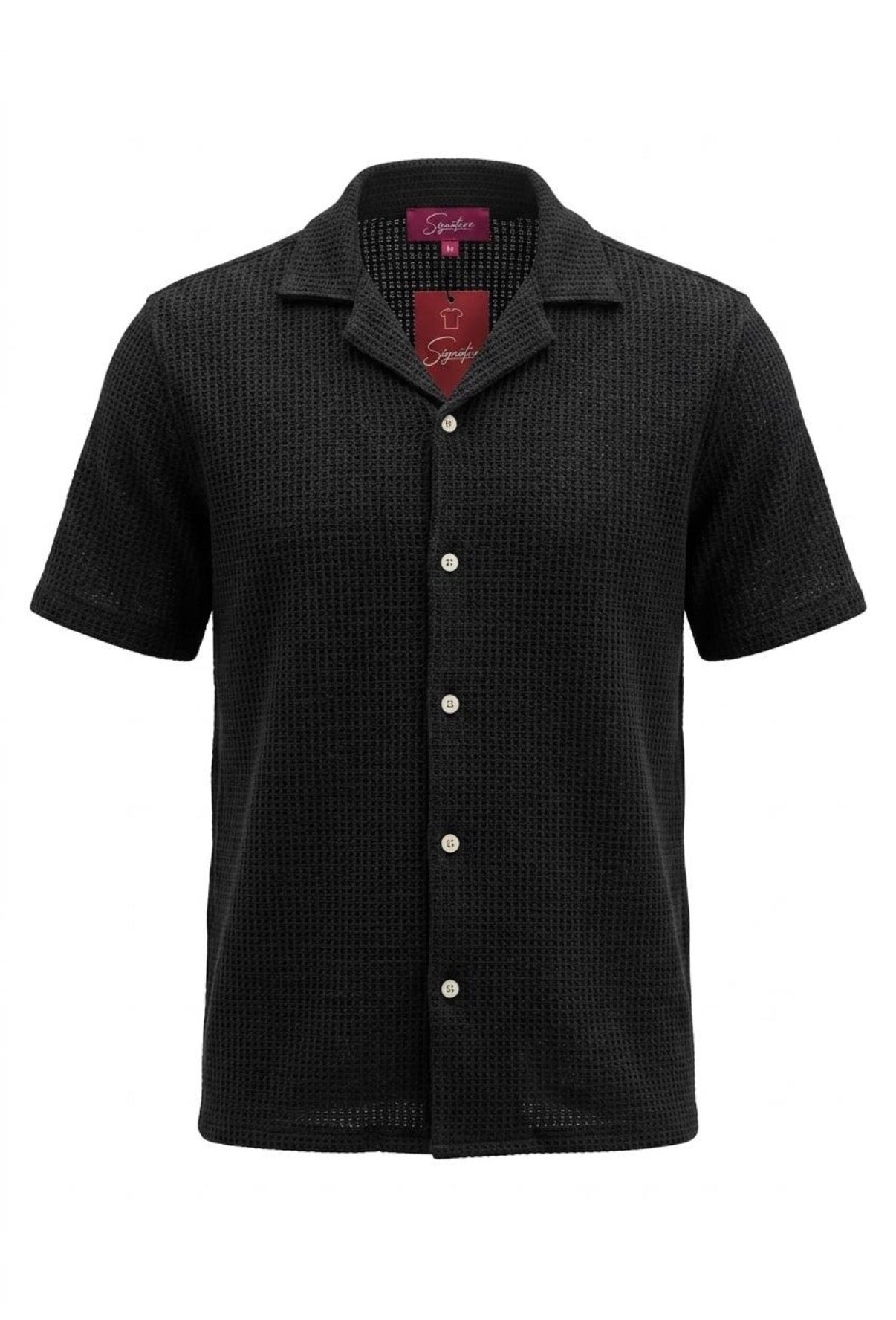Open Weave Shirt — Black Waffle Knit