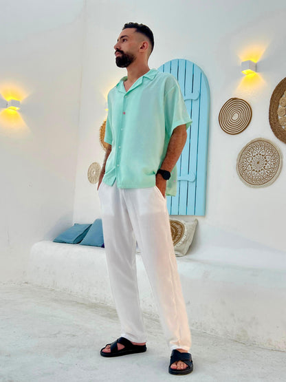 Linen Camp Shirt — Mint