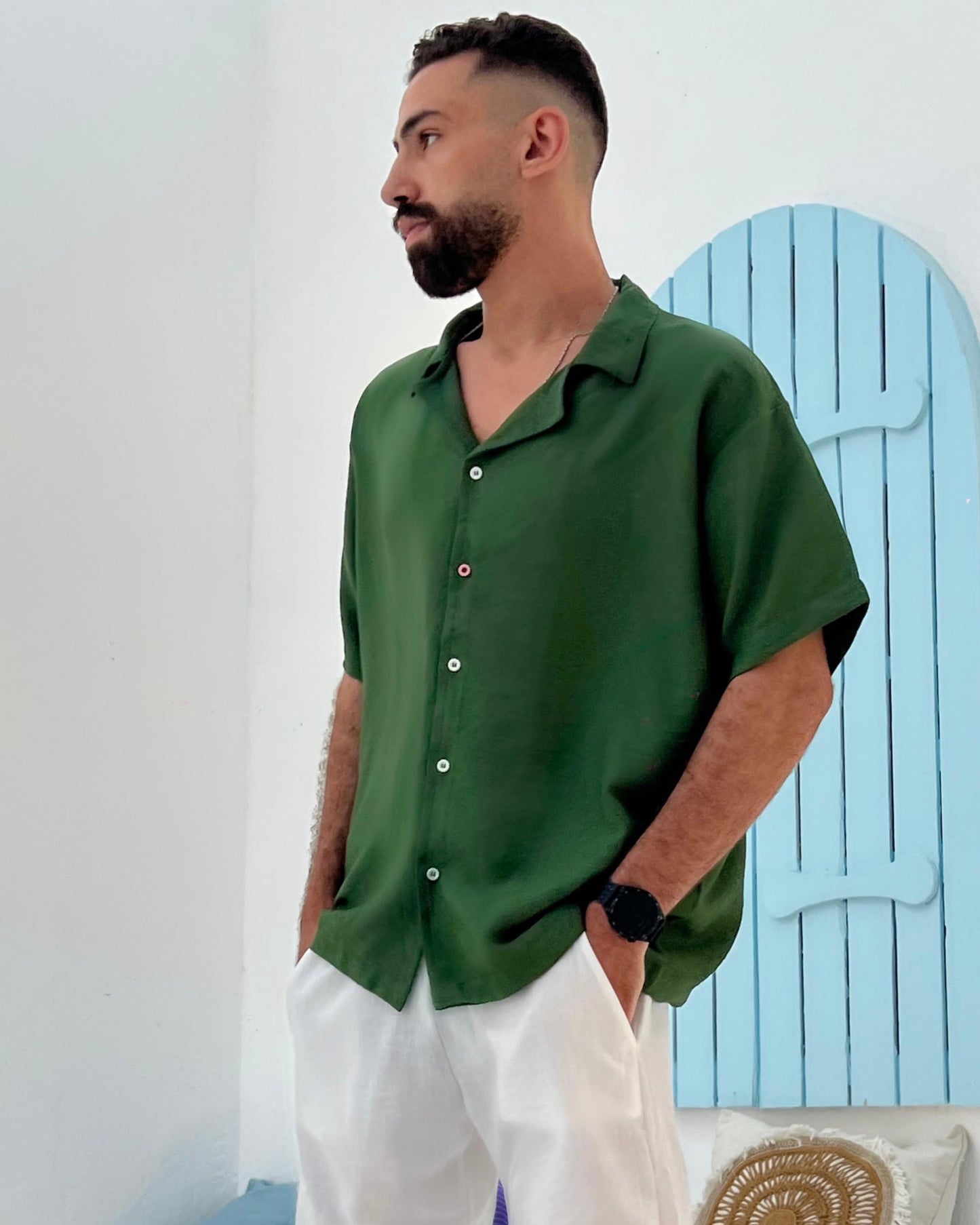 Linen Camp Shirt — Olive