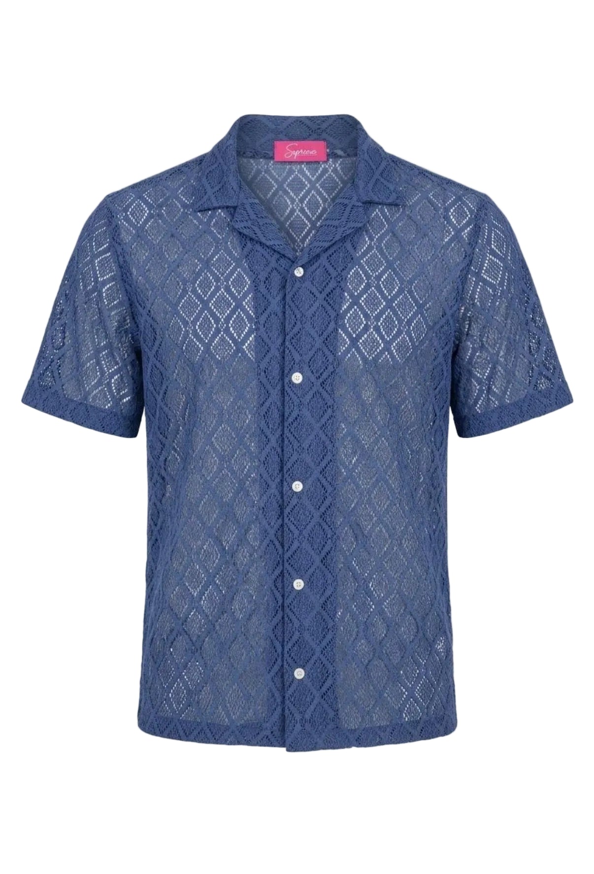 Open Weave Shirt — Navy Diamond Lace
